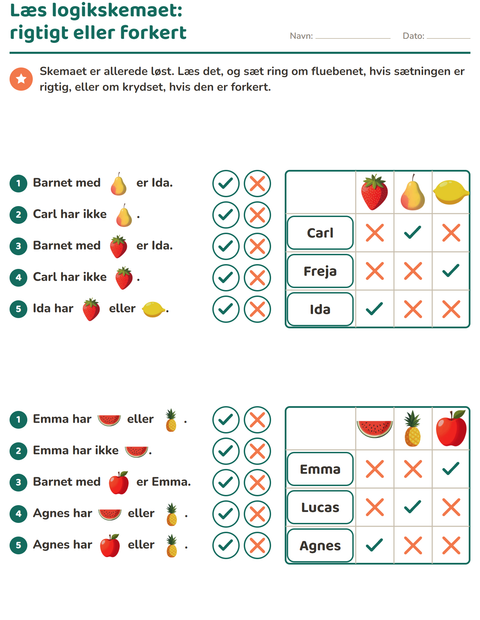 Forhåndsvisning af Logikopgaver-arbejdsark med Frugter til 2. klasse