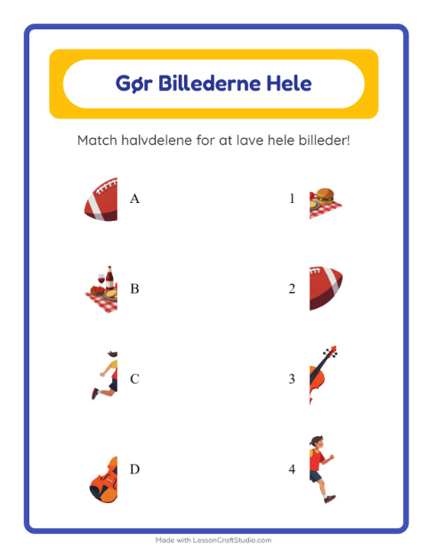 Forhåndsvisning af Match Skygger-arbejdsark med Aktiviteter til Børnehaveklasse