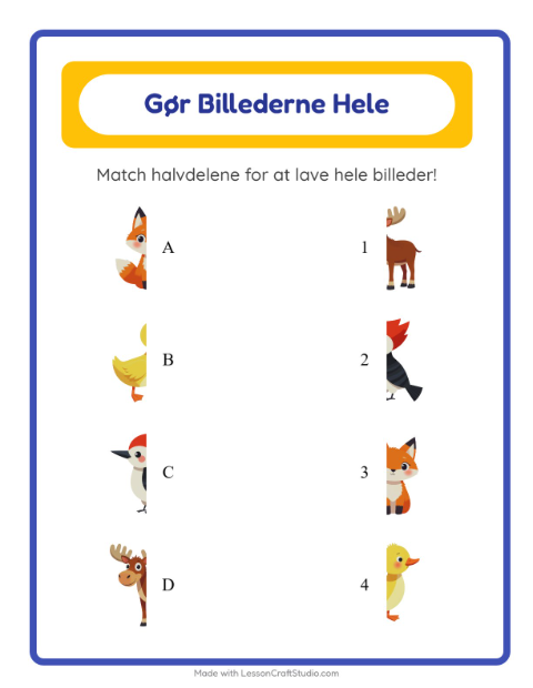 Forhåndsvisning af Match Skygger-arbejdsark med Dyr til Børnehaveklasse