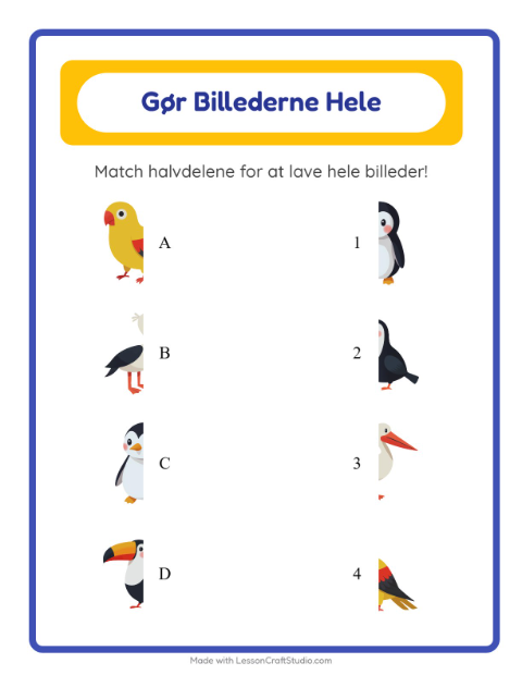 Forhåndsvisning af Gør billedet helt: fugle – opgave til børnehaveklassen