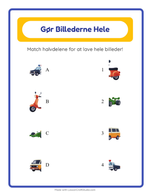 Forhåndsvisning af Match Skygger-arbejdsark med Køretøjer til Børnehaveklasse