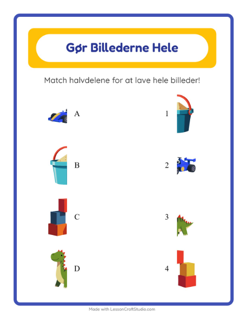 Forhåndsvisning af Match Skygger-arbejdsark med Legetøj til Børnehaveklasse