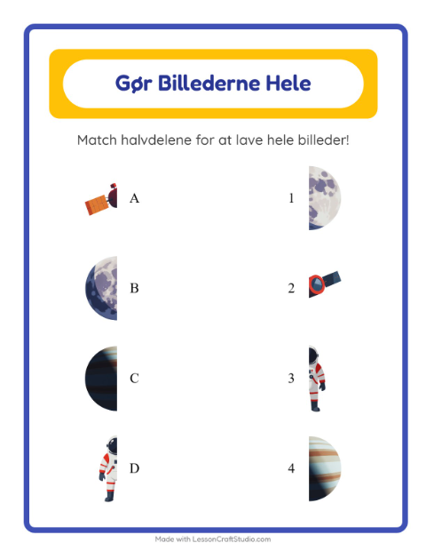 Forhåndsvisning af Match Skygger-arbejdsark med Rummet til Børnehaveklasse