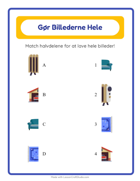 Forhåndsvisning af Gør billedet helt: ting – opgave til børnehaveklassen