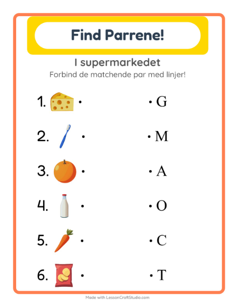 Forhåndsvisning af Matchning-arbejdsark med I supermarkedet til Børnehaveklasse