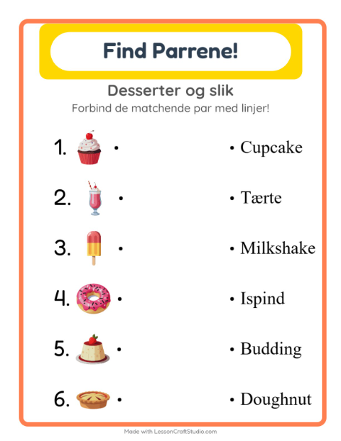Forbind ord og billede – Desserter og slik