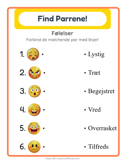Forbind ord og billede – Følelser