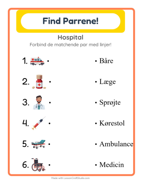 Forbind ord og billede – Hospital