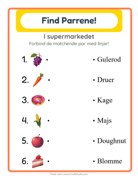 Forbind ord og billede – I supermarkedet