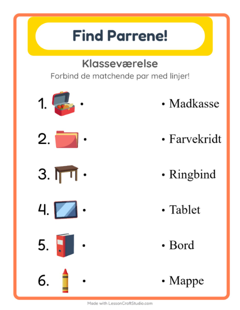 Forbind ord og billede – Klasseværelse
