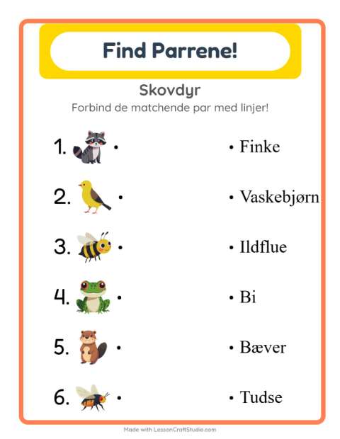 Forbind ord og billede – Skovdyr