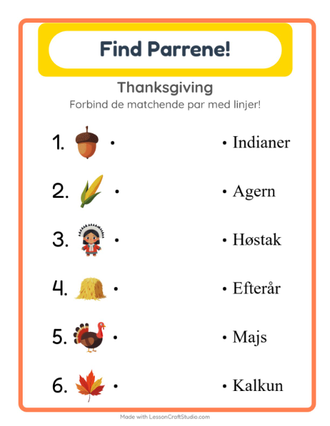 Forbind ord og billede – Thanksgiving