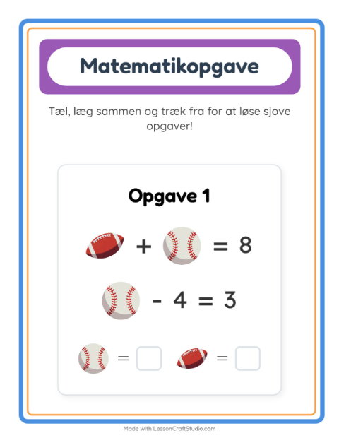 Forhåndsvisning af Matematikark-arbejdsark med Aktiviteter til Børnehaveklasse