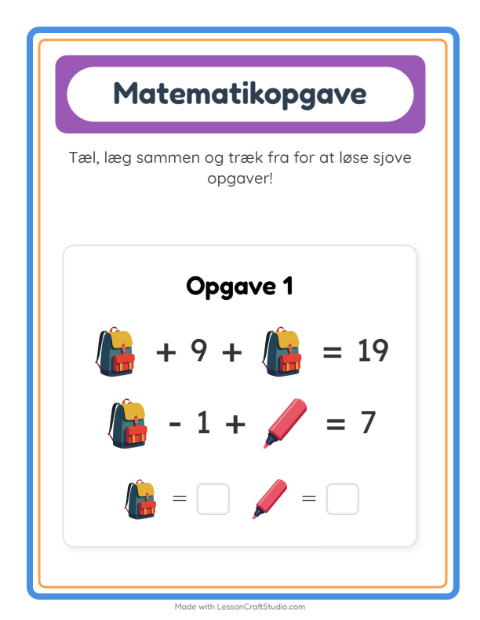 Forhåndsvisning af Matematikark-arbejdsark med Klasseværelse til Børnehaveklasse