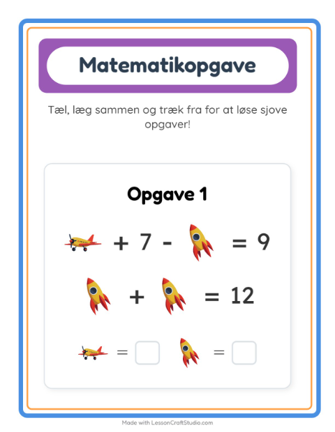 Forhåndsvisning af Matematikark-arbejdsark med Legetøj til Børnehaveklasse
