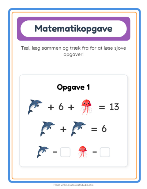 Forhåndsvisning af Matematikark-arbejdsark med Strand til Børnehaveklasse