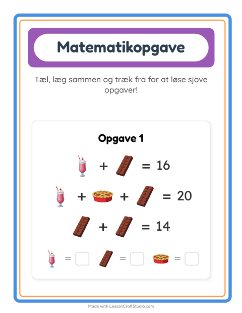 Forhåndsvisning af Matematikark-arbejdsark med Desserter og slik til Børnehaveklasse