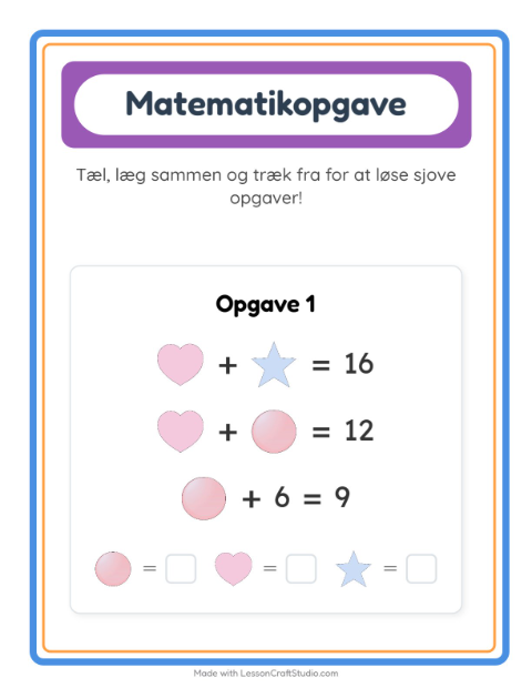 Forhåndsvisning af Matematikark-arbejdsark med Former til Børnehaveklasse