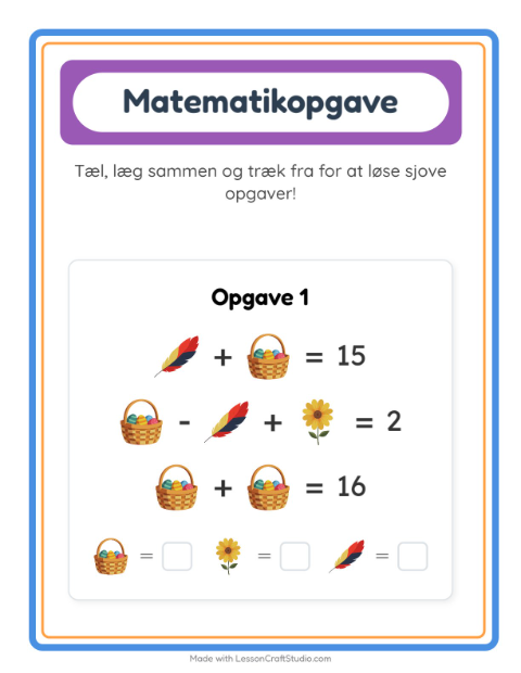 Forhåndsvisning af Matematikark-arbejdsark med Påske til Børnehaveklasse
