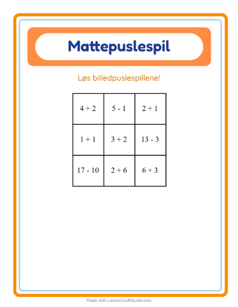 Forhåndsvisning af Matematikpuslespil-arbejdsark med Dinosaurer til 1. klasse