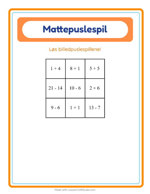 Forhåndsvisning af Matematikpuslespil-arbejdsark med Følelser til 1. klasse