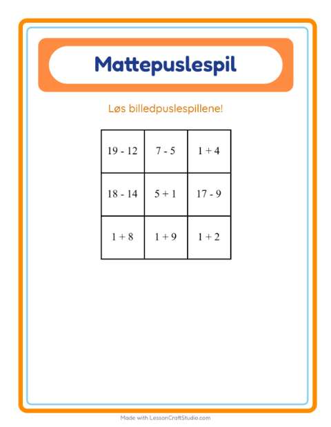 Forhåndsvisning af Talpuslespil til 20 (plus og minus): frugter – opgave til 1. klasse