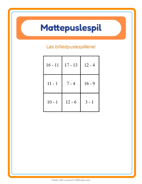 Forhåndsvisning af Matematikpuslespil-arbejdsark med Følelser til 1. klasse