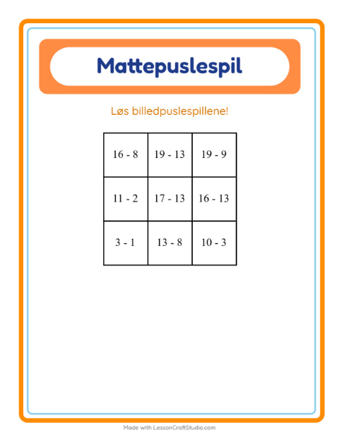 Forhåndsvisning af Talpuslespil til 20 (minus): frugter – opgave til 1. klasse