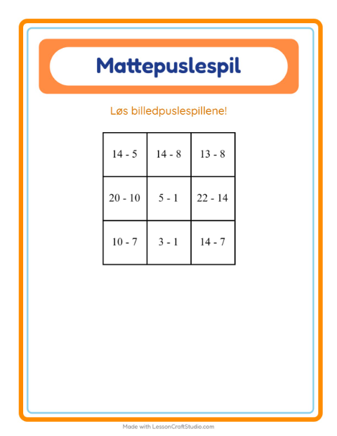 Forhåndsvisning af Matematikpuslespil-arbejdsark med Tilbehør til 1. klasse