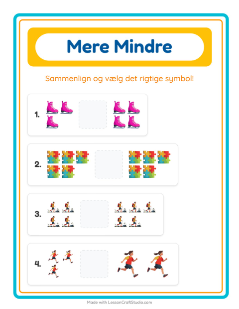 Forhåndsvisning af Mere Eller Mindre-arbejdsark med Aktiviteter til Børnehave