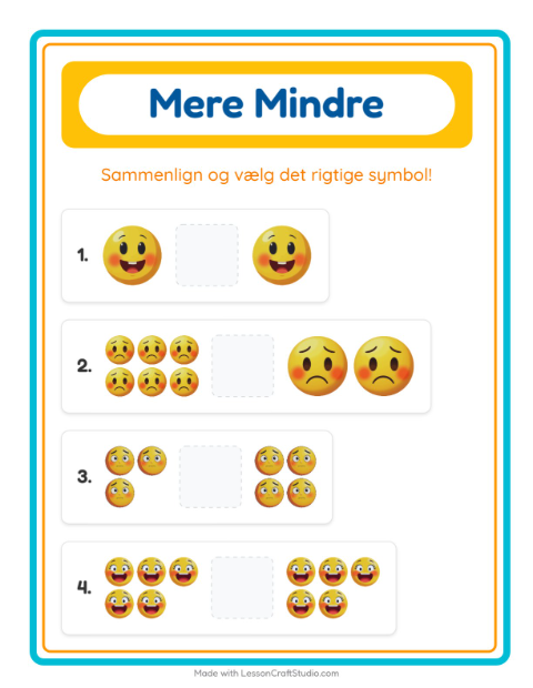 Forhåndsvisning af Mere Eller Mindre-arbejdsark med Følelser til Børnehave