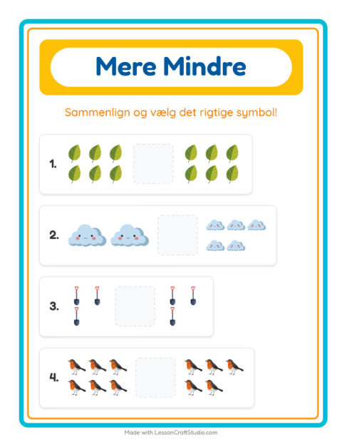 Forhåndsvisning af Mere Eller Mindre-arbejdsark med Forår til Børnehave