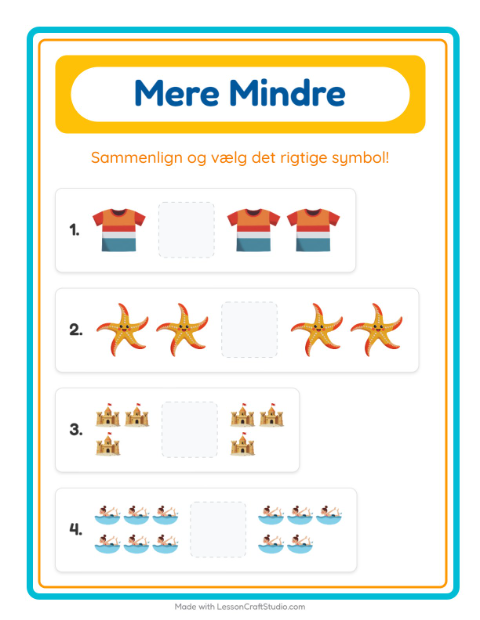 Forhåndsvisning af Mere Eller Mindre-arbejdsark med Sommer til Børnehave