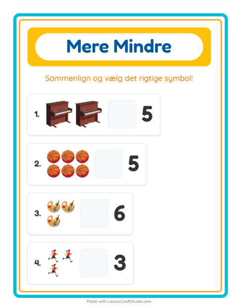 Forhåndsvisning af Mere Eller Mindre-arbejdsark med Aktiviteter til Børnehave