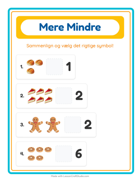 Forhåndsvisning af Mere Eller Mindre-arbejdsark med Bageri til Børnehave