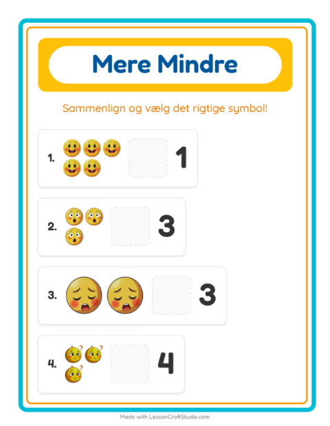Forhåndsvisning af Mere Eller Mindre-arbejdsark med Følelser til Børnehave
