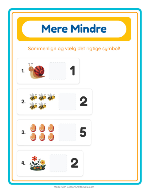 Forhåndsvisning af Mere Eller Mindre-arbejdsark med Forår til Børnehave
