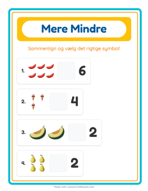 Forhåndsvisning af Mere Eller Mindre-arbejdsark med I supermarkedet til Børnehave