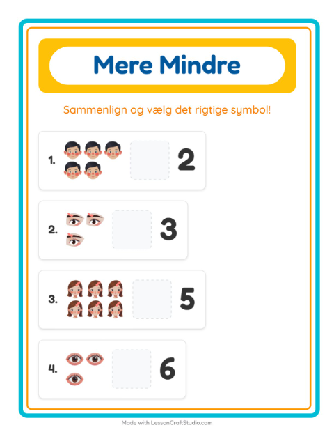 Forhåndsvisning af Mere Eller Mindre-arbejdsark med Kropsdele til Børnehave
