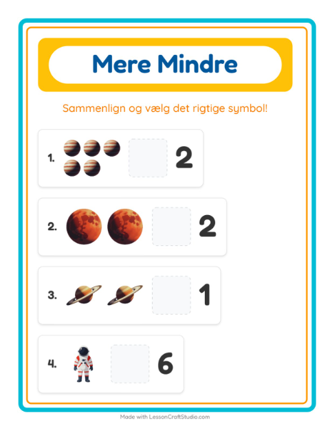 Forhåndsvisning af Mere Eller Mindre-arbejdsark med Rummet til Børnehave