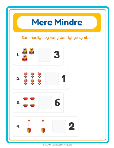 Forhåndsvisning af Mere Eller Mindre-arbejdsark med Sommer til Børnehave