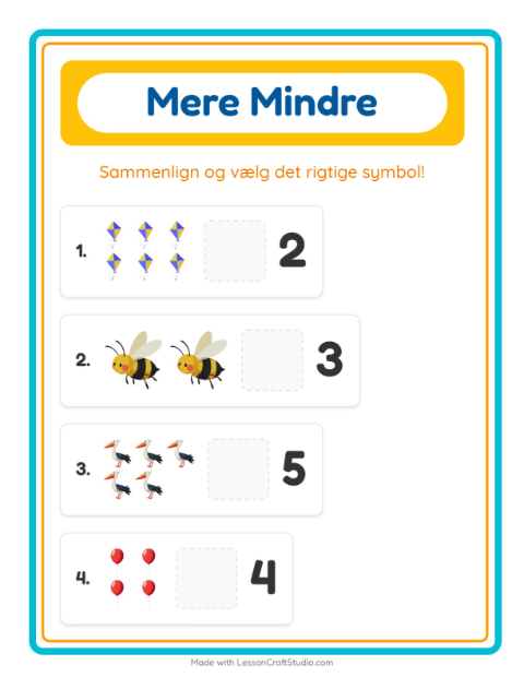 Forhåndsvisning af Mere Eller Mindre-arbejdsark med Ting der flyver til Børnehave
