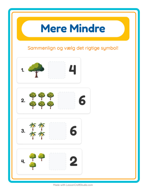 Forhåndsvisning af Mere Eller Mindre-arbejdsark med Træer til Børnehave