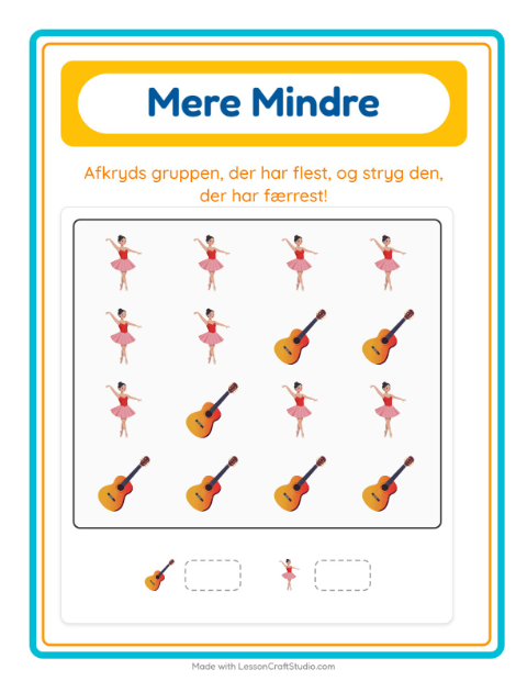 Forhåndsvisning af Mere Eller Mindre-arbejdsark med Aktiviteter til Børnehave
