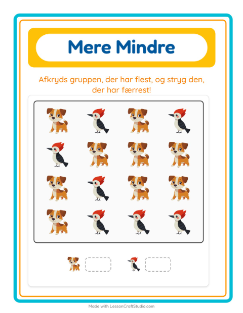 Flest og færrest (sæt kryds): dyr – opgave til børnehaveklassen — 2