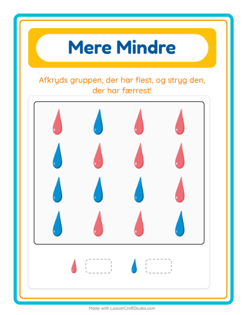 Forhåndsvisning af Mere Eller Mindre-arbejdsark med Farver til Børnehave