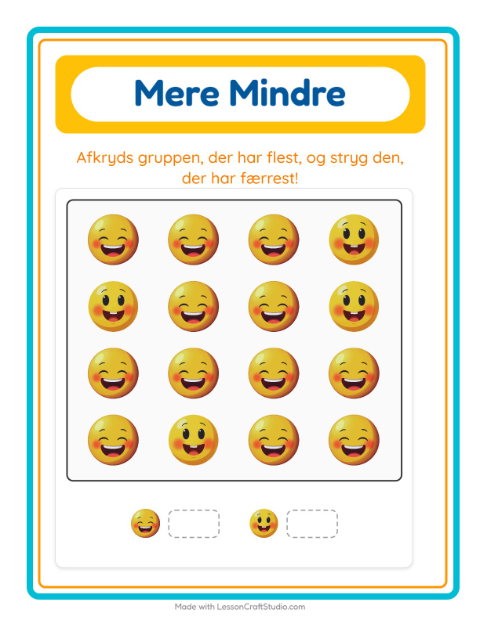 Forhåndsvisning af Mere Eller Mindre-arbejdsark med Følelser til Børnehave