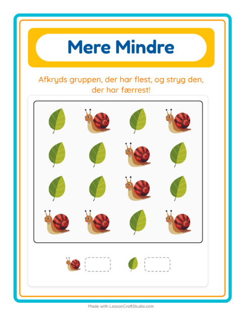Forhåndsvisning af Mere Eller Mindre-arbejdsark med Forår til Børnehave