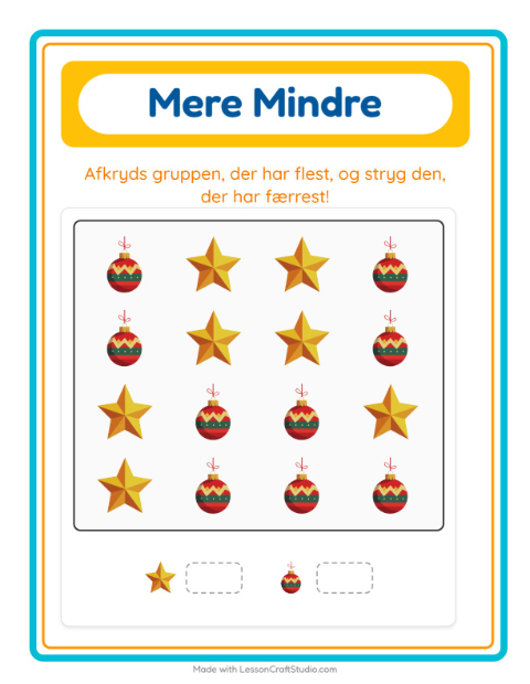 Forhåndsvisning af Flest og færrest (sæt kryds): julegaver – opgave til børnehaveklassen