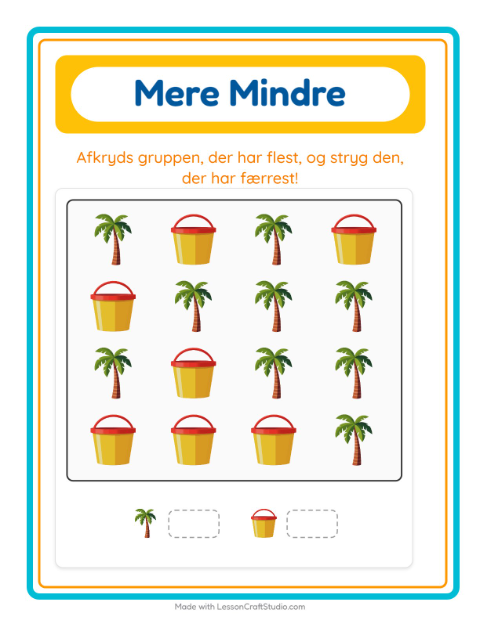 Forhåndsvisning af Mere Eller Mindre-arbejdsark med Sommer til Børnehave